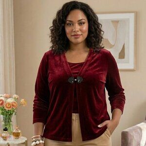 White Stag velvet plus size women blouse cardigan
